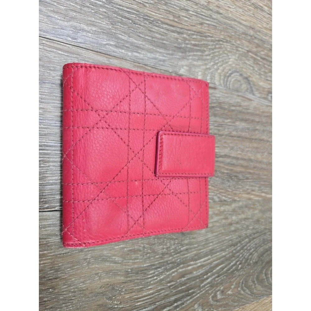 Christian Dior Fuschia Pink Cannage Bifold Wallet Card Holder Coin
